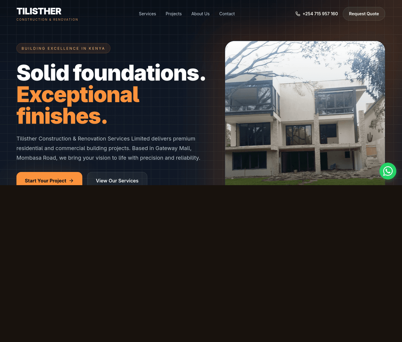 Tilisther Construction website screenshot